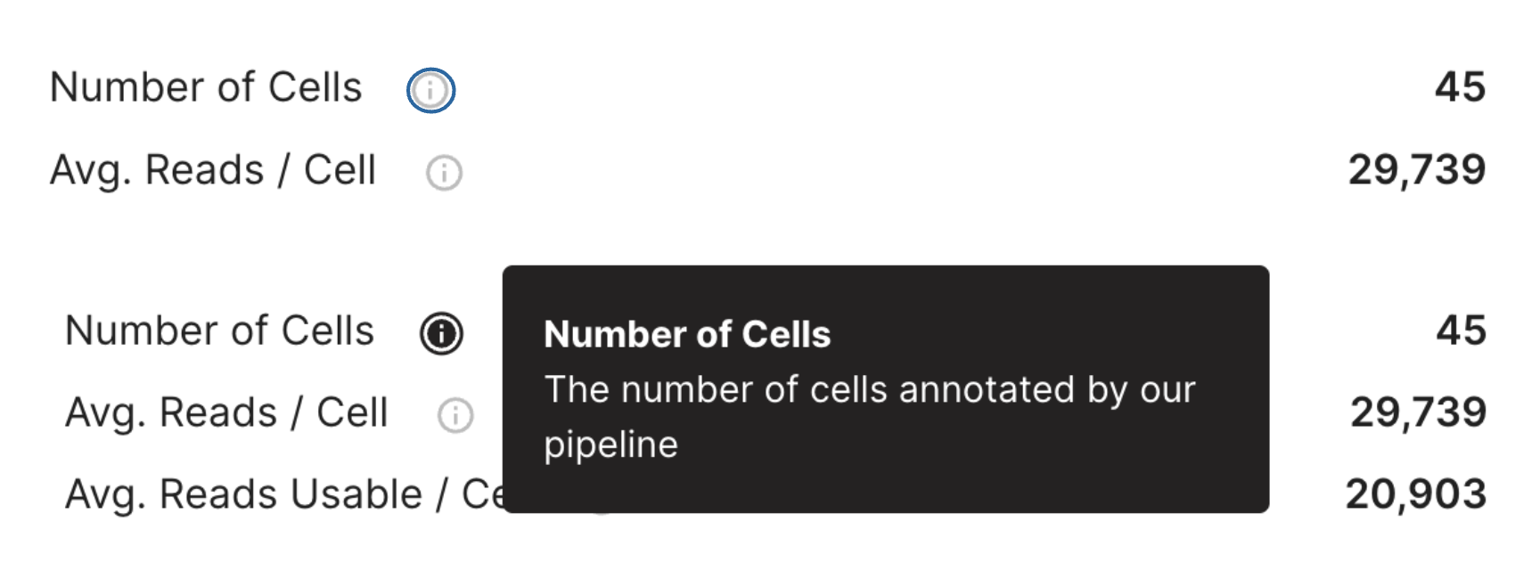 QC Report metric info button