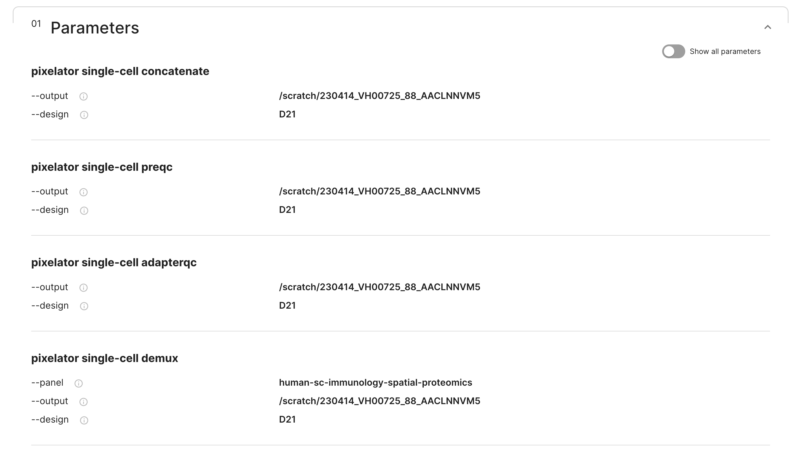 QC Report parameters section